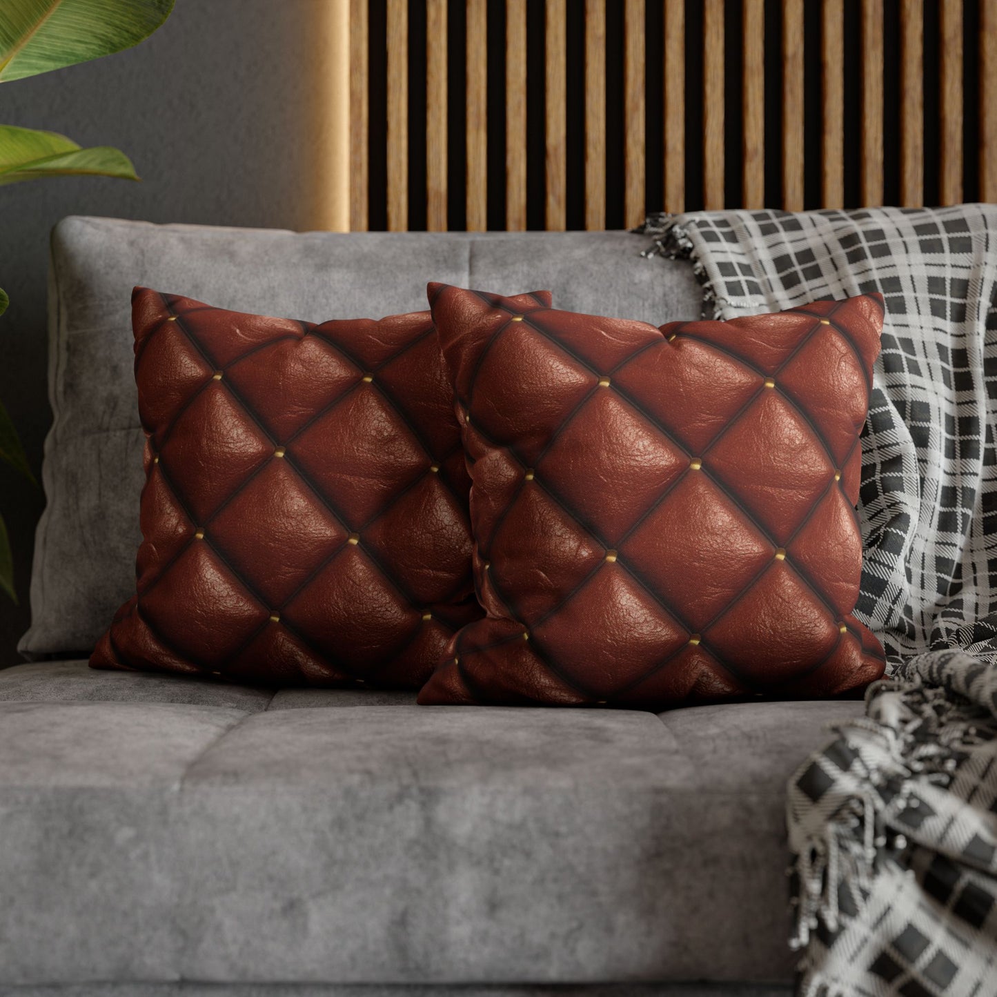 Brown Leather Cognac Pattern Rugged Durable Design Style - Spun Polyester Square Pillow Case