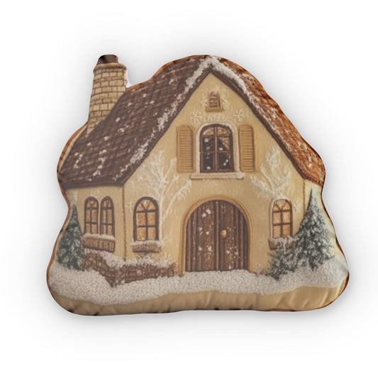 Winter House Season Cushion, Christmas Gift, Shaped Pillow