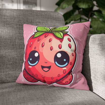 Kawaii Strawberry Adventure - Anime Classic Traditional Japanese Fruit - Otaku Artwork - Spun Polyester Square Pillow Case