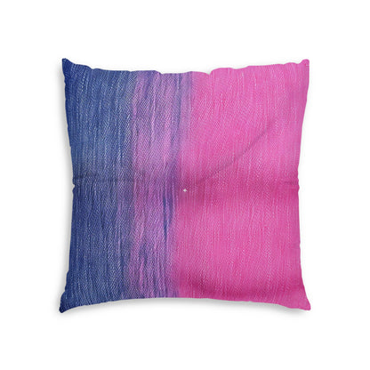 Dual Delight: Half-and-Half Pink & Blue Denim Daydream - Tufted Floor Pillow, Square