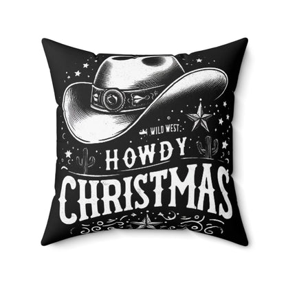 Western Winter Greetings - Christmas Starlit Night & Desert Silhouettes Holiday Cheer - Spun Polyester Square Pillow