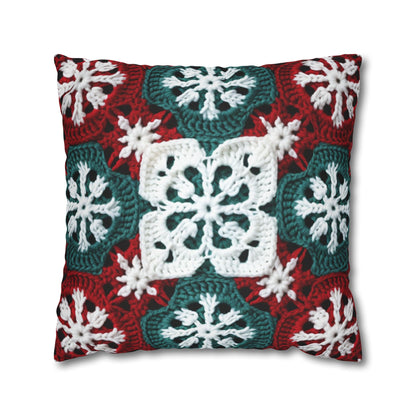 Christmas Snowflake Crochet, Festive Yuletide, Winter Wonderland Craft, Ice Crystal, Holiday Decor, Seasonal Adornments - Spun Polyester Square Pillow Case