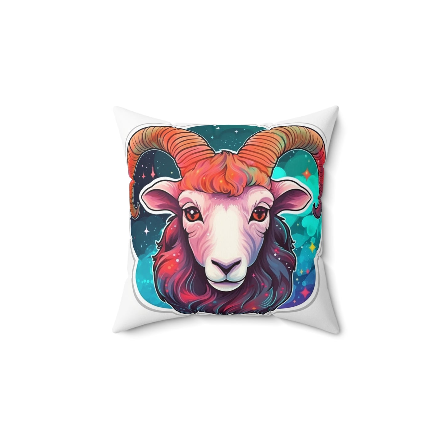 Aries Zodiac Sign - Vivid & Bright Color Cosmic Astrology Symbol - Spun Polyester Square Pillow