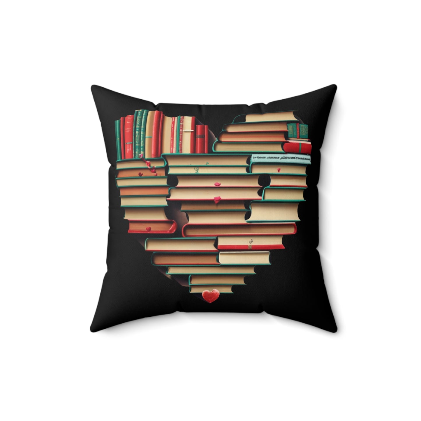 Valentines Day Book Love: Heart-Shaped Stack of Romantic Novels - Spun Polyester Square Pillow