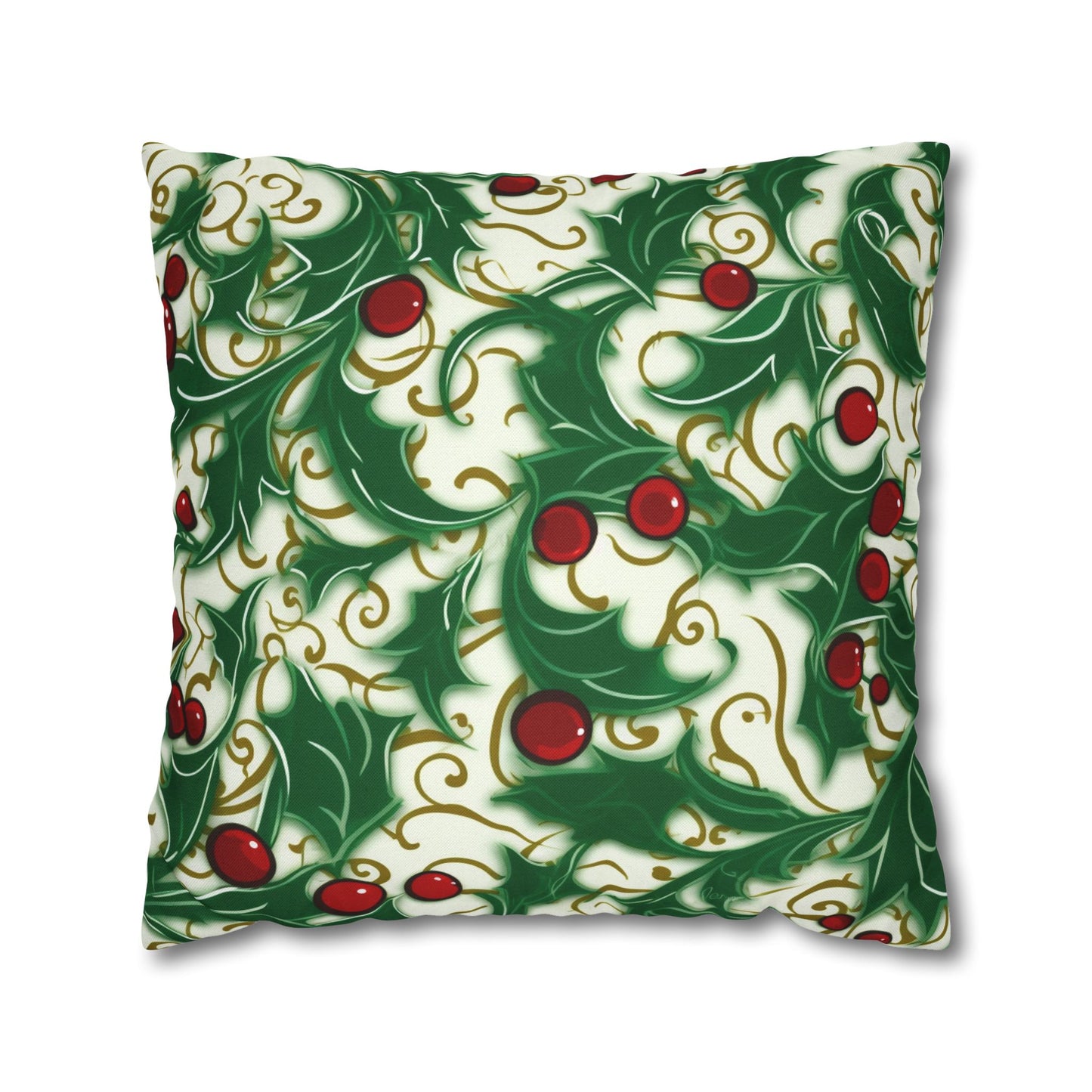 Holiday Elegance: Christmas Holly Swirls Design - Spun Polyester Square Pillow Case