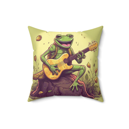 Frog Swamp Creature Stump Guitarist Musical graphic Spun Polyester Square Pillow