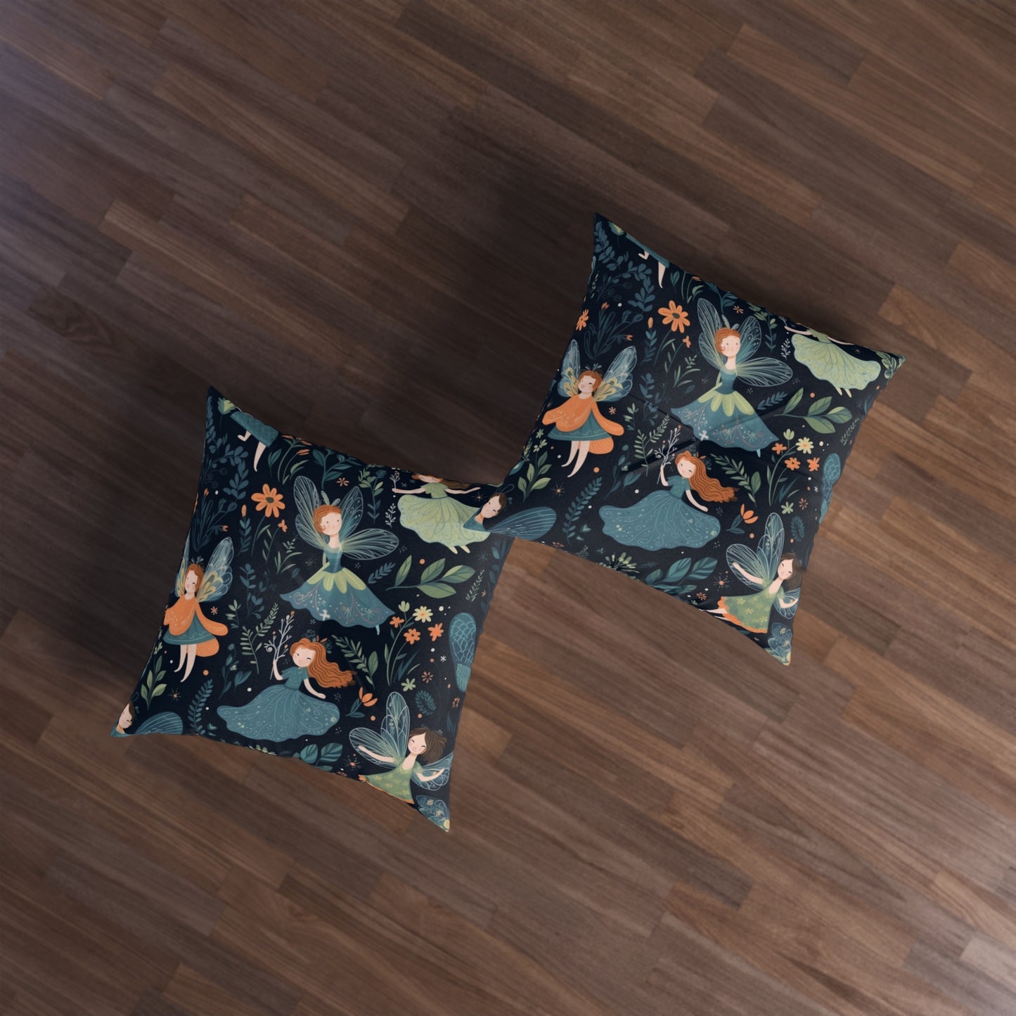 Enchanting Fairy Tale Pattern - Vibrant & Magical Fairies - Tufted Floor Pillow, Square