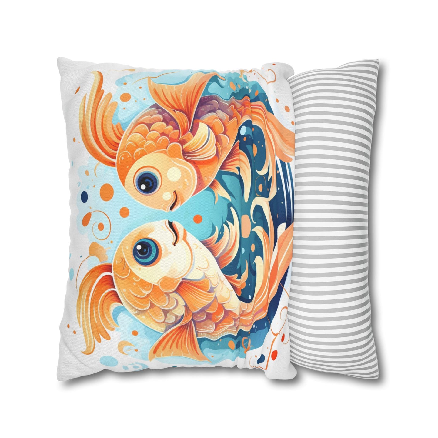 Charming Cartoon Fish Pisces - Dreamy Zodiac Illustration - Spun Polyester Square Pillow Case