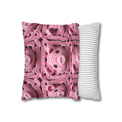 Crochet Pig Farm Animal Pink Snout Piggy Pattern - Spun Polyester Square Pillow Case