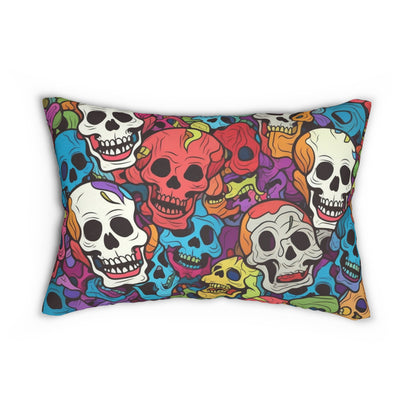 Psychedelic Rainbow Skull Head Pattern, Vibrant Colors - Spun Polyester Lumbar Pillow