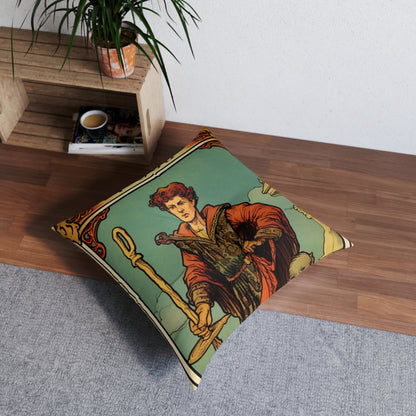 Mystical Tarot - Artistic Depiction of The Fool Card - Tufted Floor Pillow, Square