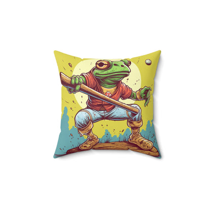 Baseball Frog Athlete Sports Amphibian Spun Polyester Square Pillow