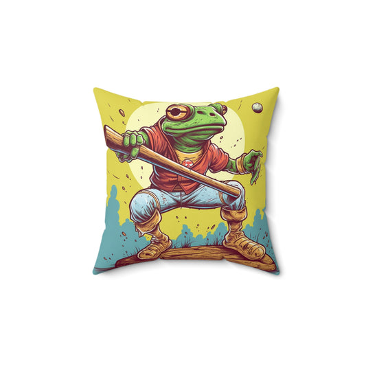 Baseball Frog Athlete Sports Amphibian Spun Polyester Square Pillow