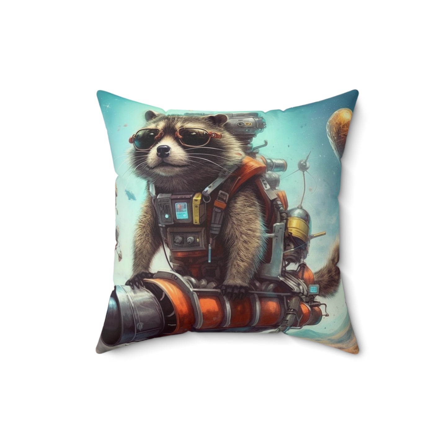 Raccoon Space Traveler Galactic Rocket Animal Spun Polyester Square Pillow