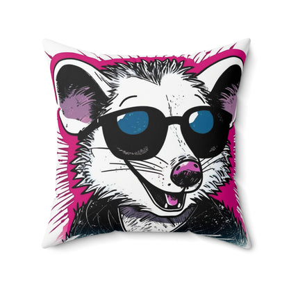 Retro Happy Opossum Graphic Spun Polyester Square Pillow