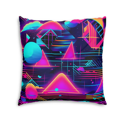 80s Synthwave Retro-Futuristic Inspired Pattern Design Tufted Floor Pillow, Square