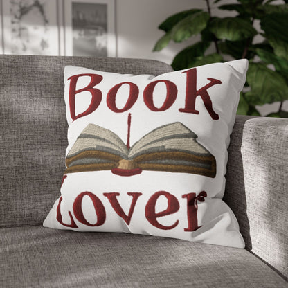 Open Book Embroidery Art: Book Lover Text for Avid Readers - Spun Polyester Square Pillow Case