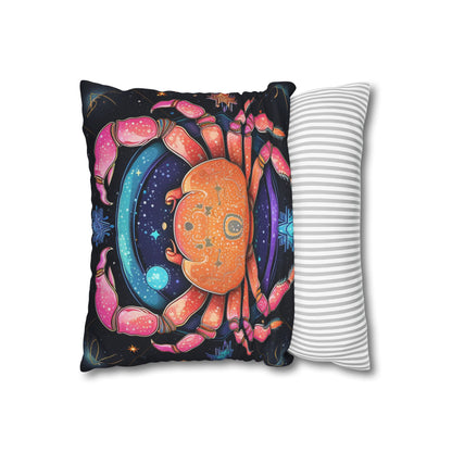 Rainbow Celestial Crab - Vibrant Cancer Zodiac Sign Art - Spun Polyester Square Pillow Case