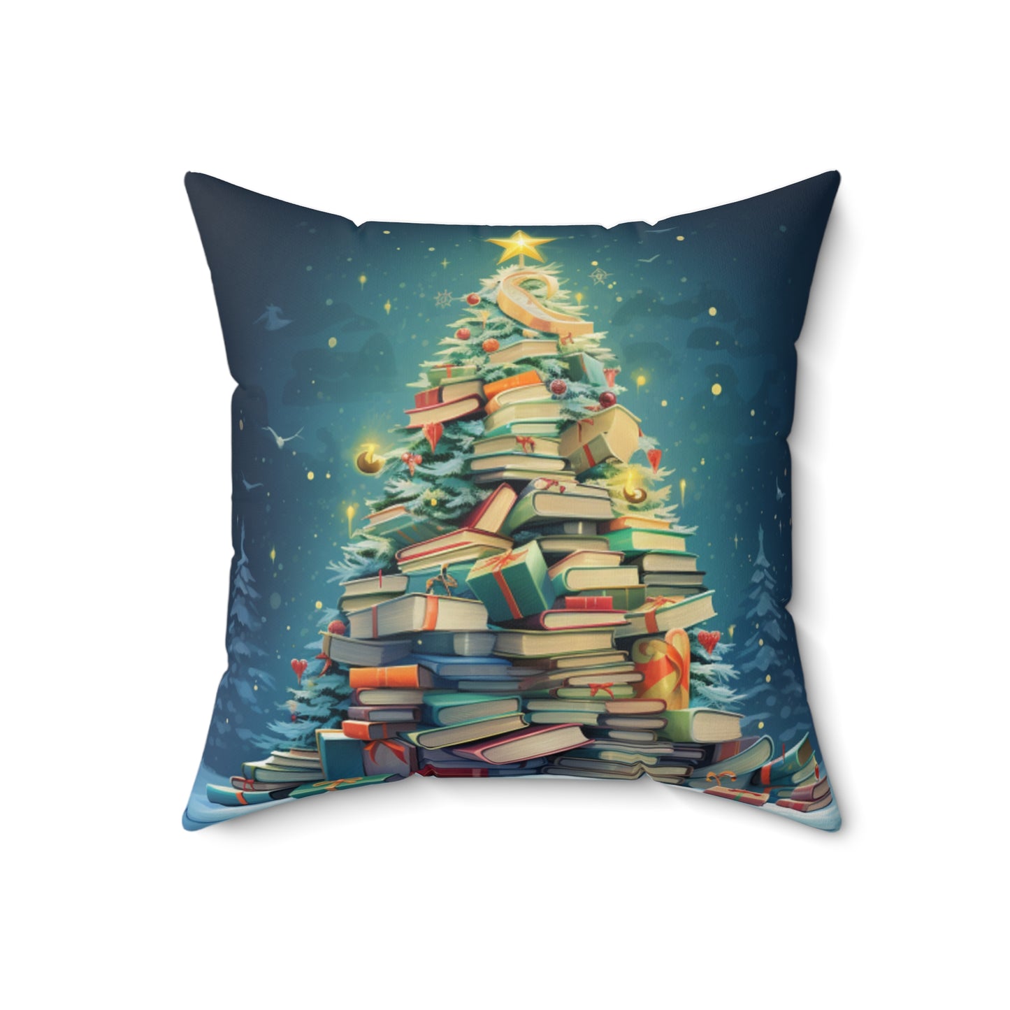 Book Worm Club Christmas Tree Seasonal Winter Holiday - Spun Polyester Square Pillow