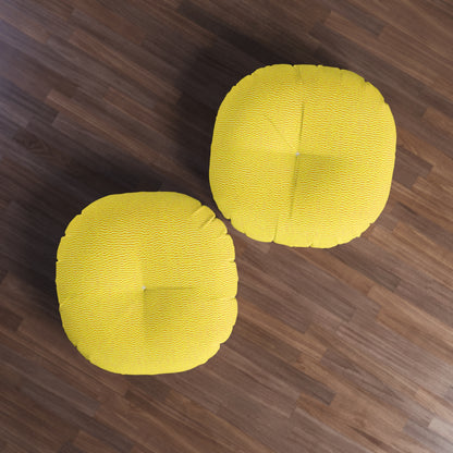 Sunshine Yellow Lemon: Denim-Inspired, Cheerful Fabric - Tufted Floor Pillow, Round