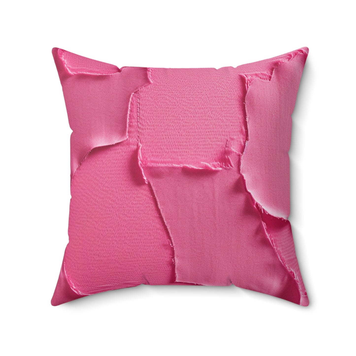 Distressed Neon Pink: Edgy, Ripped Denim-Inspired Doll Fabric - Spun Polyester Square Pillow