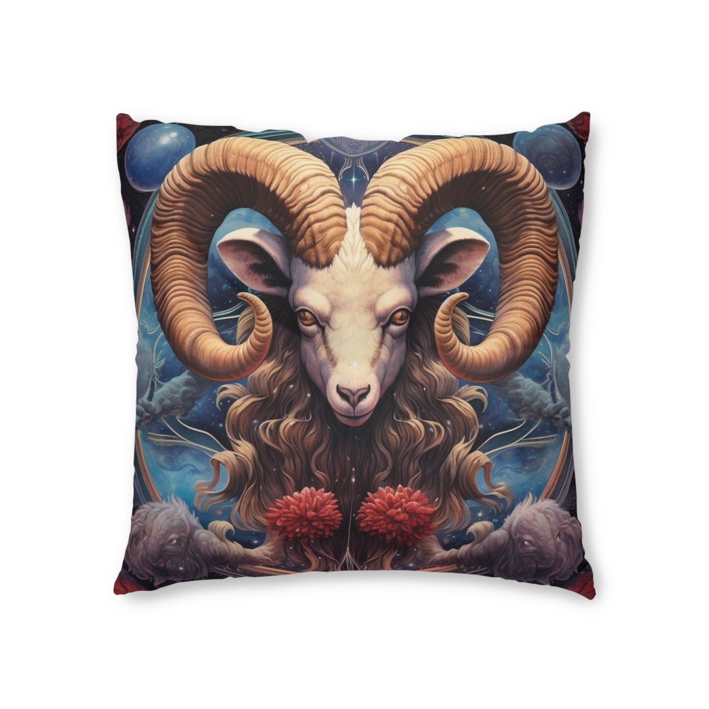 Aries Zodiac Ram - Vibrant Astrological Sign Cosmic Space Symbol - Tufted Floor Pillow, Square