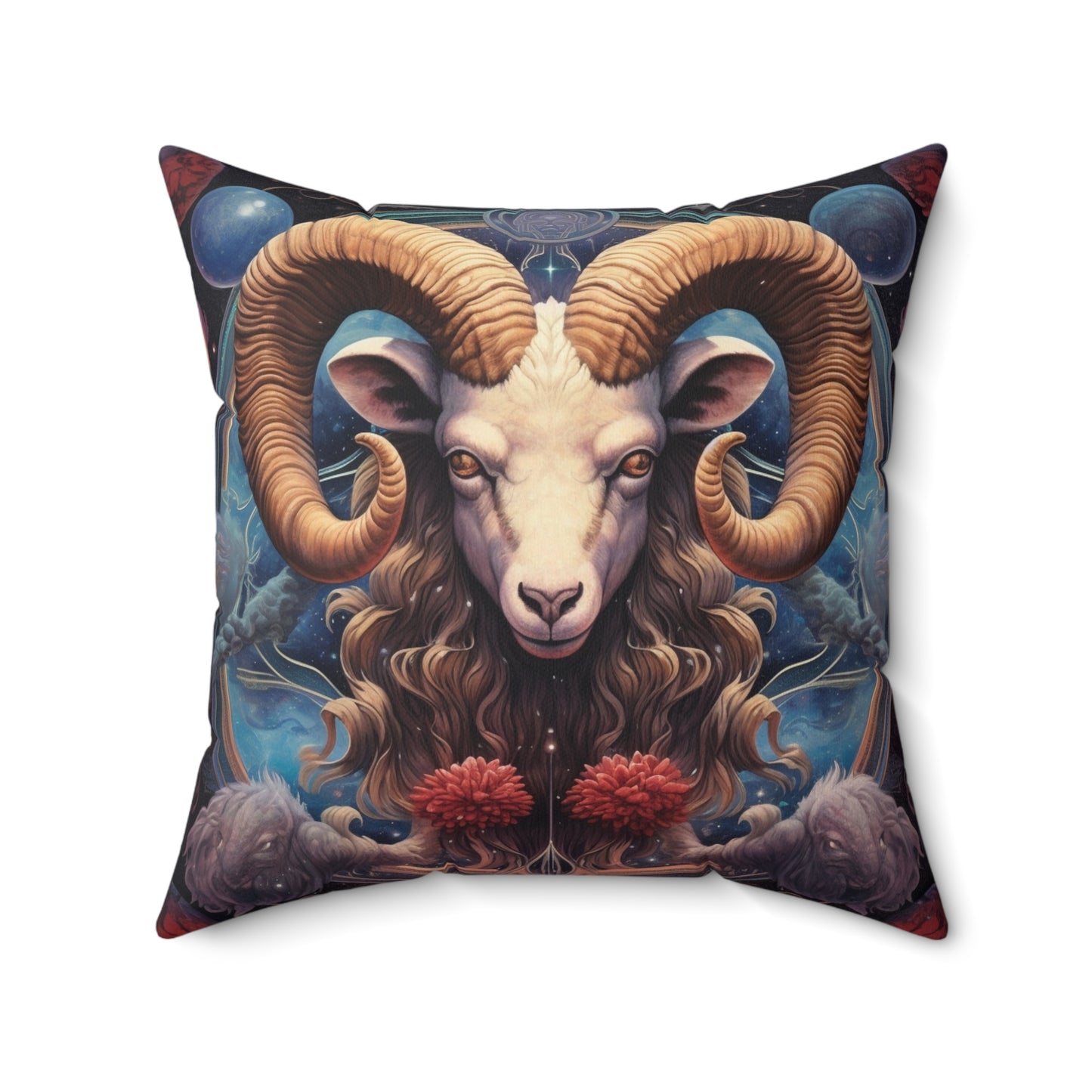 Aries Zodiac Ram - Vibrant Astrological Sign Cosmic Space Symbol - Spun Polyester Square Pillow