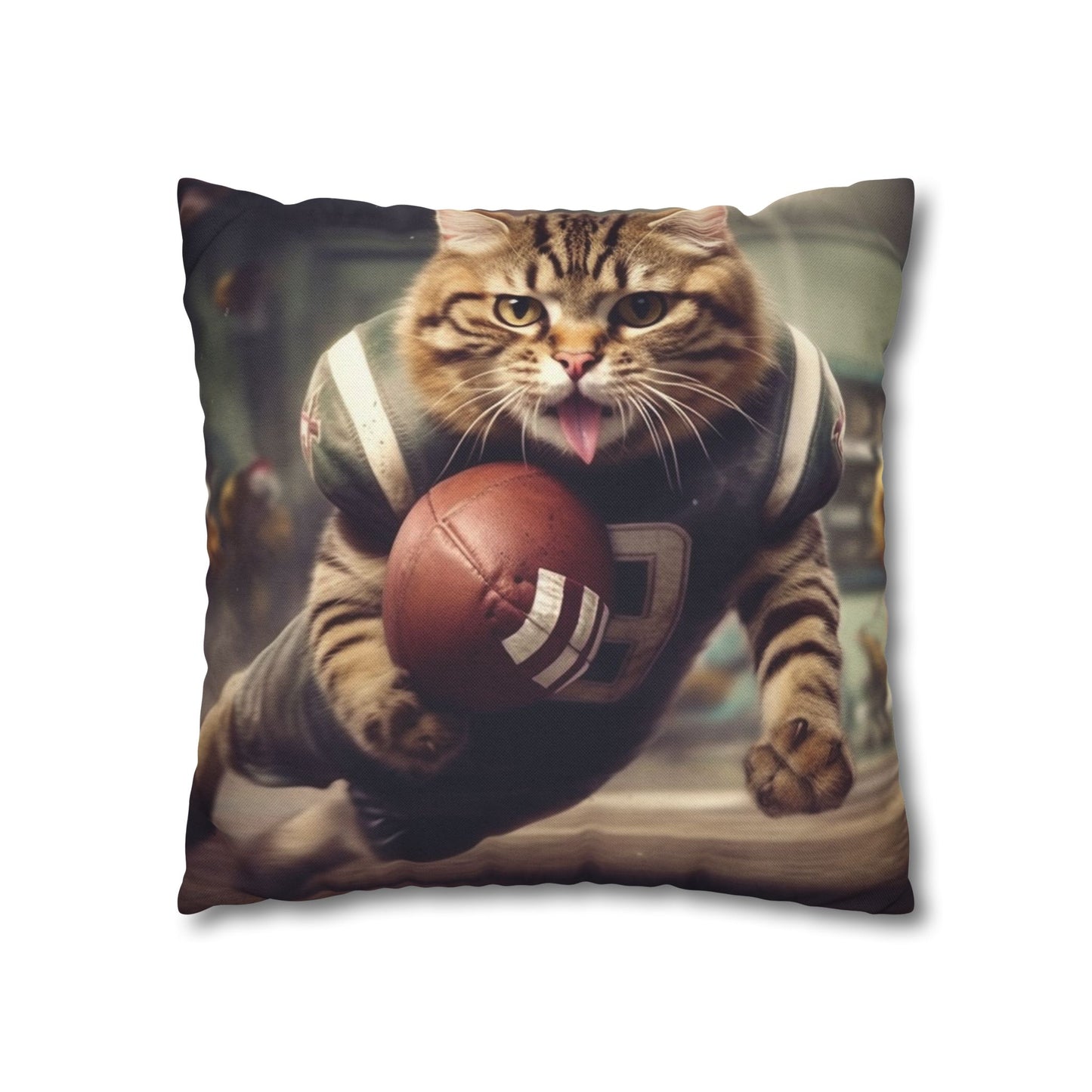 Football Field Felines: Kitty Cats in Sport Tackling Scoring Game Position - Spun Polyester Square Pillow Case