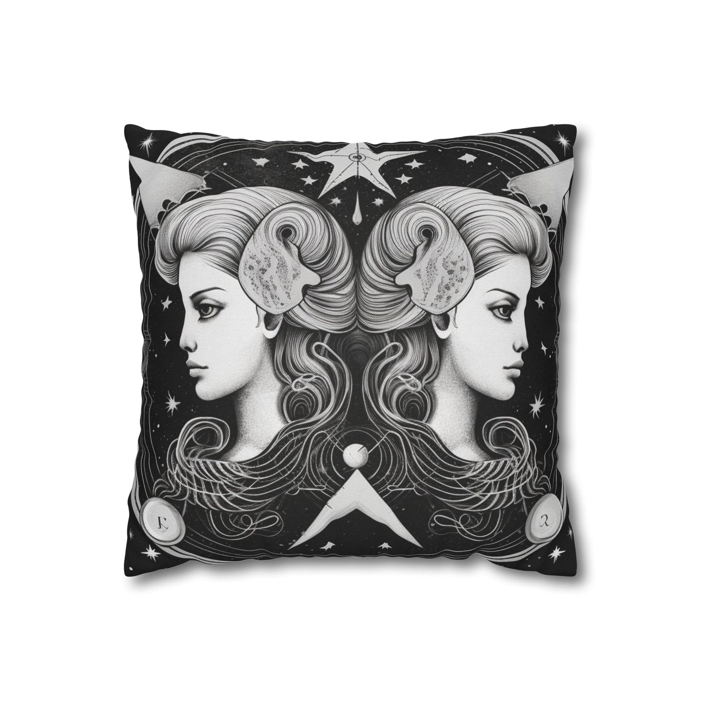 Gemini Zodiac Polyester Square Pillow Case, Indoor, Double Sided Print