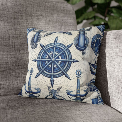 Nautical Theme Art - Anchors, Ropes, Compass Spun Polyester Square Pillow Case