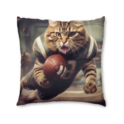 Football Field Felines: Kitty Cats in Sport Tackling Scoring Game Position - Tufted Floor Pillow, Square