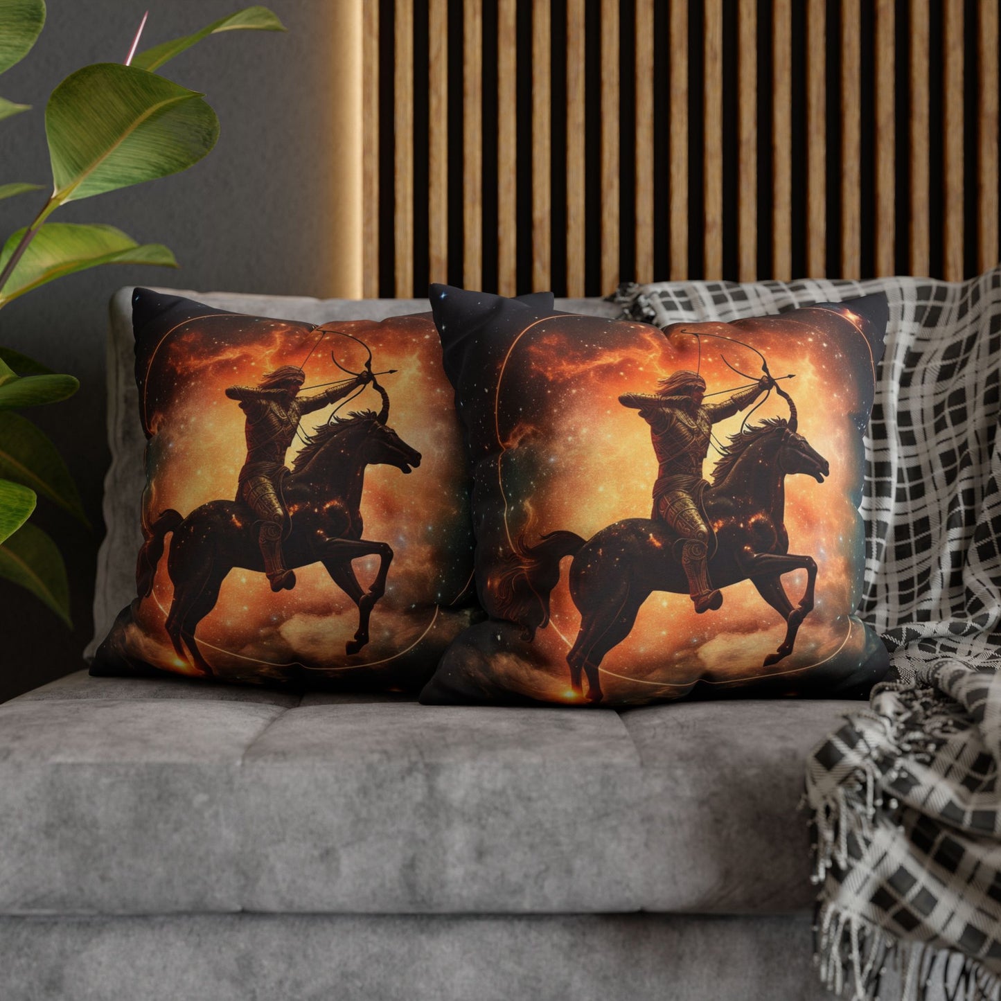 Sagittarius Constellation Totem - Archer in Action Zodiac Symbol - Spun Polyester Square Pillow Case