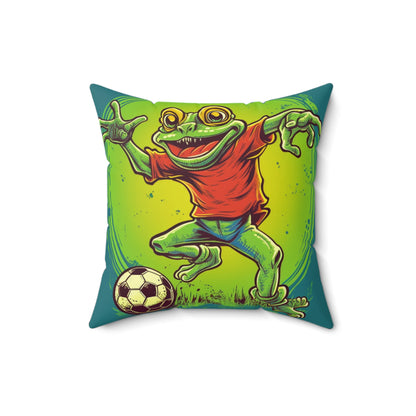 Frog Soccer Sport Athlete Game Player Graphic Spun Polyester Square Pillow