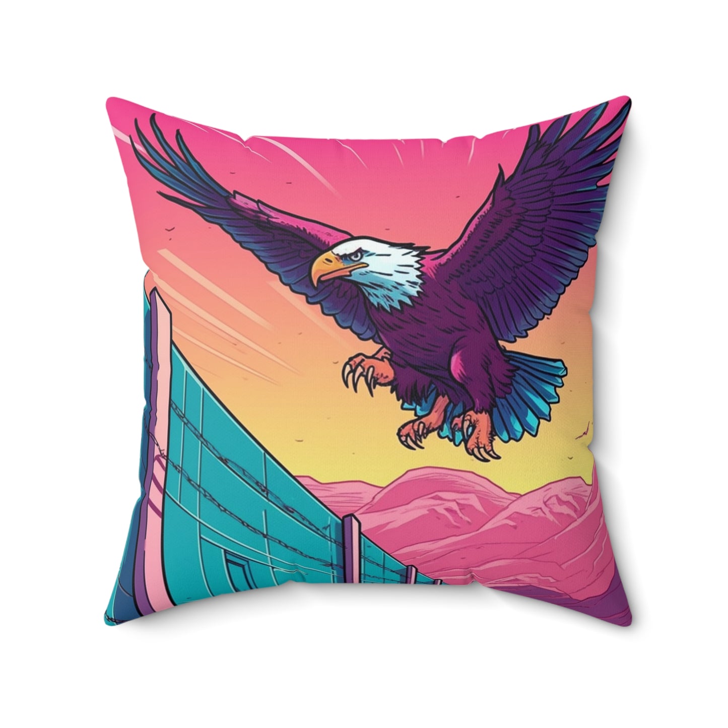 American Bald Eagle Border Build Fly Wall Graphic Spun Polyester Square Pillow