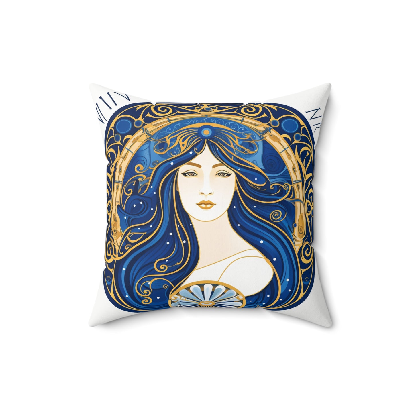 Virgo Zodiac Circular Symmetry in Gold Royal Blue - Spun Polyester Square Pillow