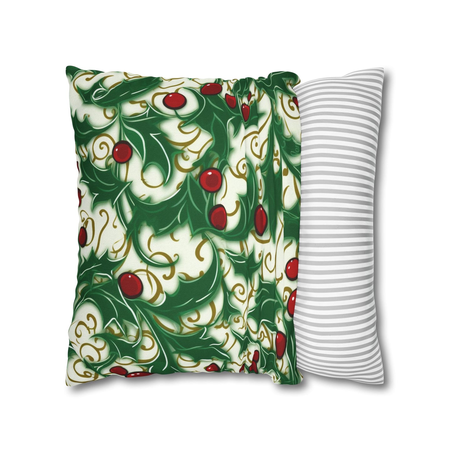 Holiday Elegance: Christmas Holly Swirls Design - Spun Polyester Square Pillow Case