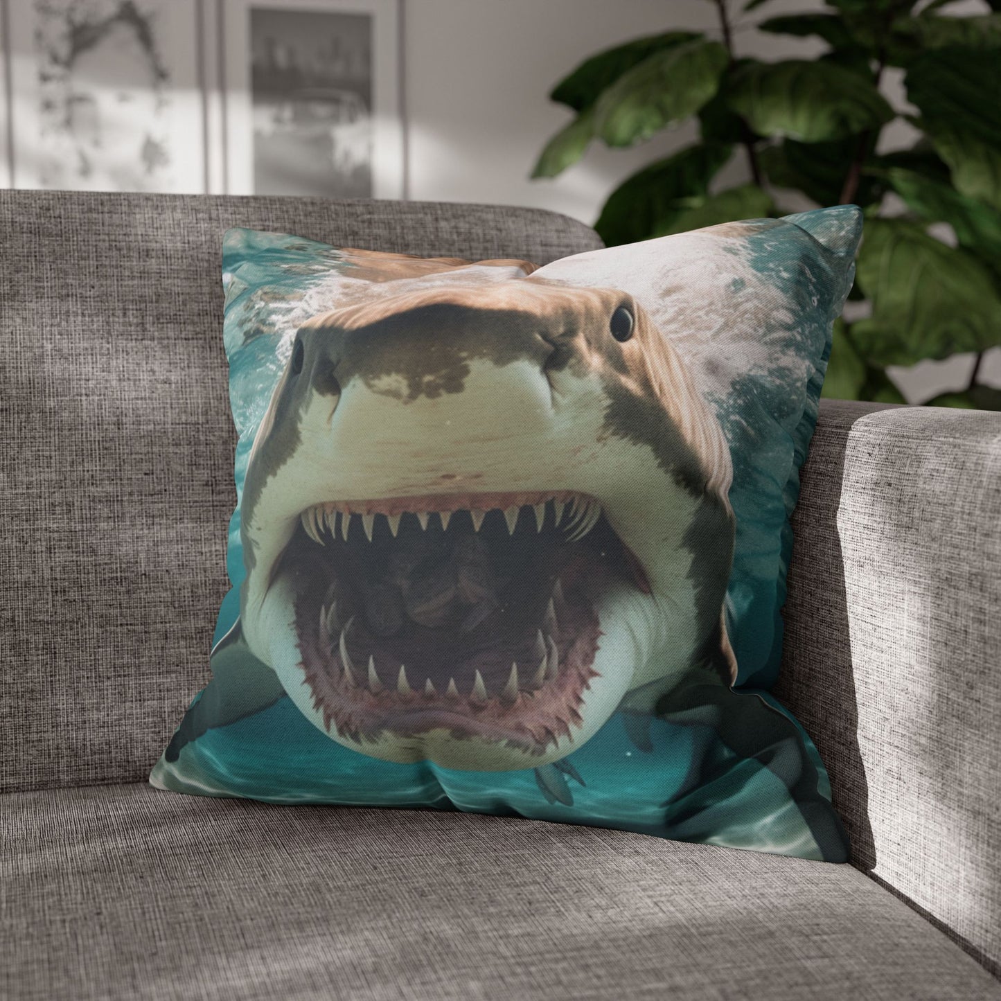 Bull Shark: River Monster Menace - Realistic Dark Water Predator - Spun Polyester Square Pillow Case