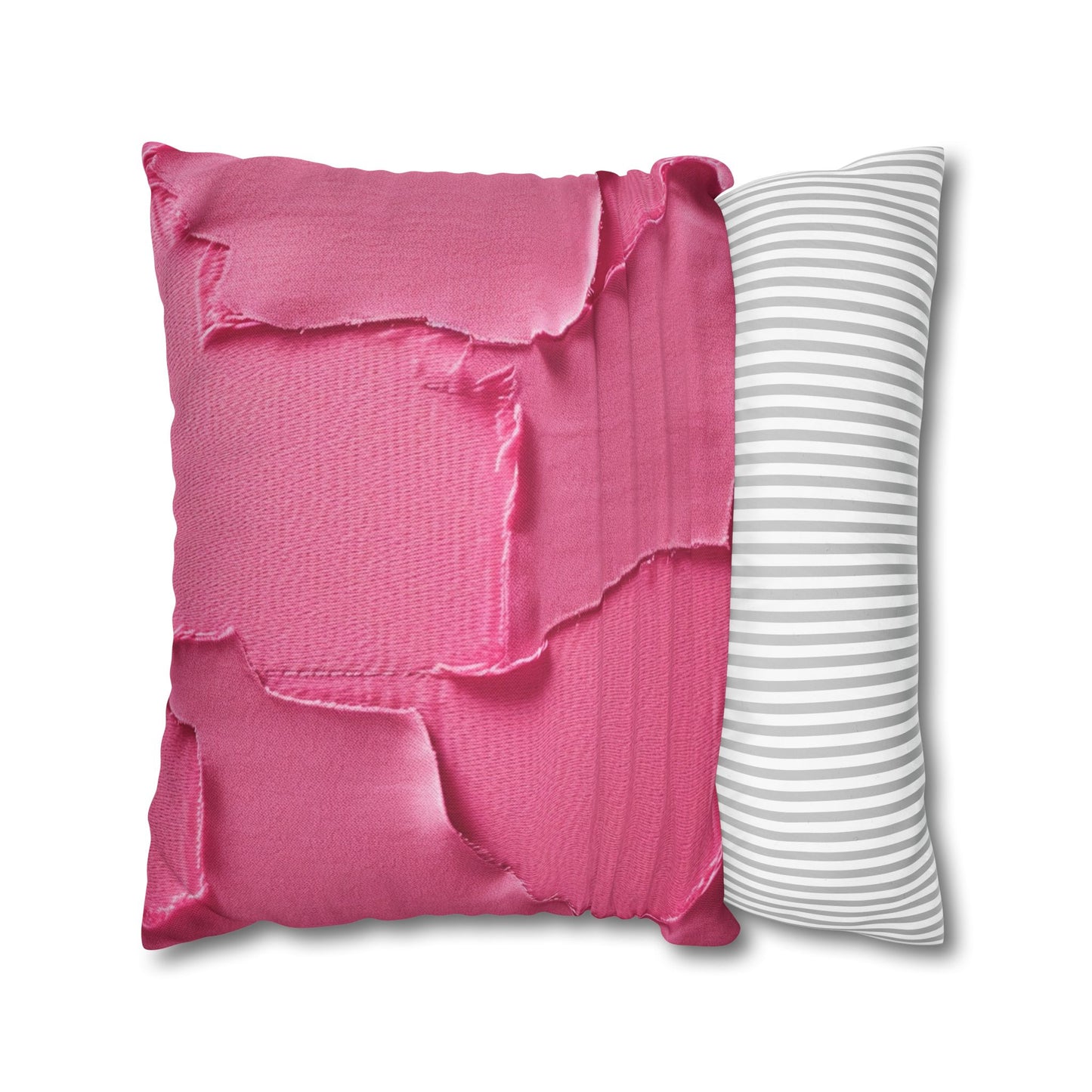 Distressed Neon Pink: Edgy, Ripped Denim-Inspired Doll Fabric - Spun Polyester Square Pillow Case