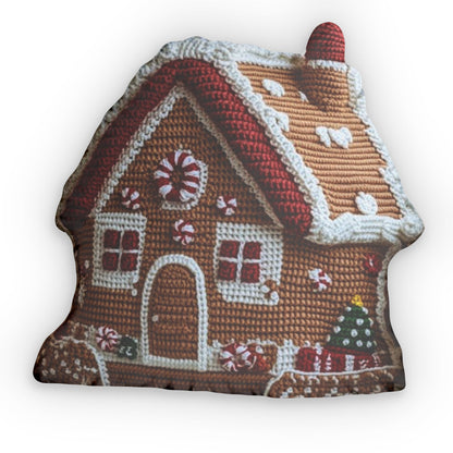 Candy House, Christmas Gingerbread Cushion, Plush Gift, Shaped Pillow