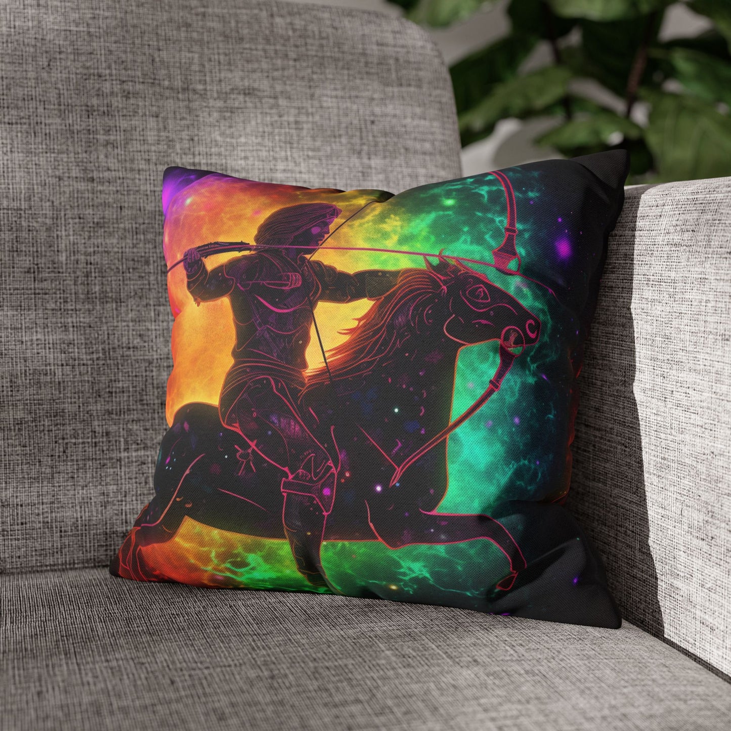 Colorful Sagittarius Zodiac Sign - Star Universe Theme - Spun Polyester Square Pillow Case