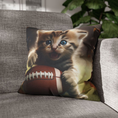 Football Kitten Touchdown: Tabby's Winning Play Sport Game - Spun Polyester Square Pillow Case