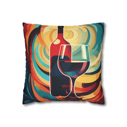 Wine Lover Abstract - Bottle & Glass Design Spun Polyester Square Pillow Case