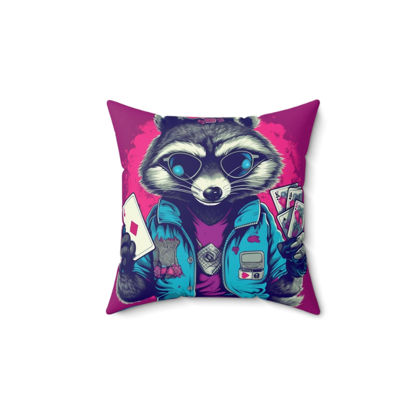 Raccoon Poker Card Player Furry Champion Spun Polyester Square Pillow