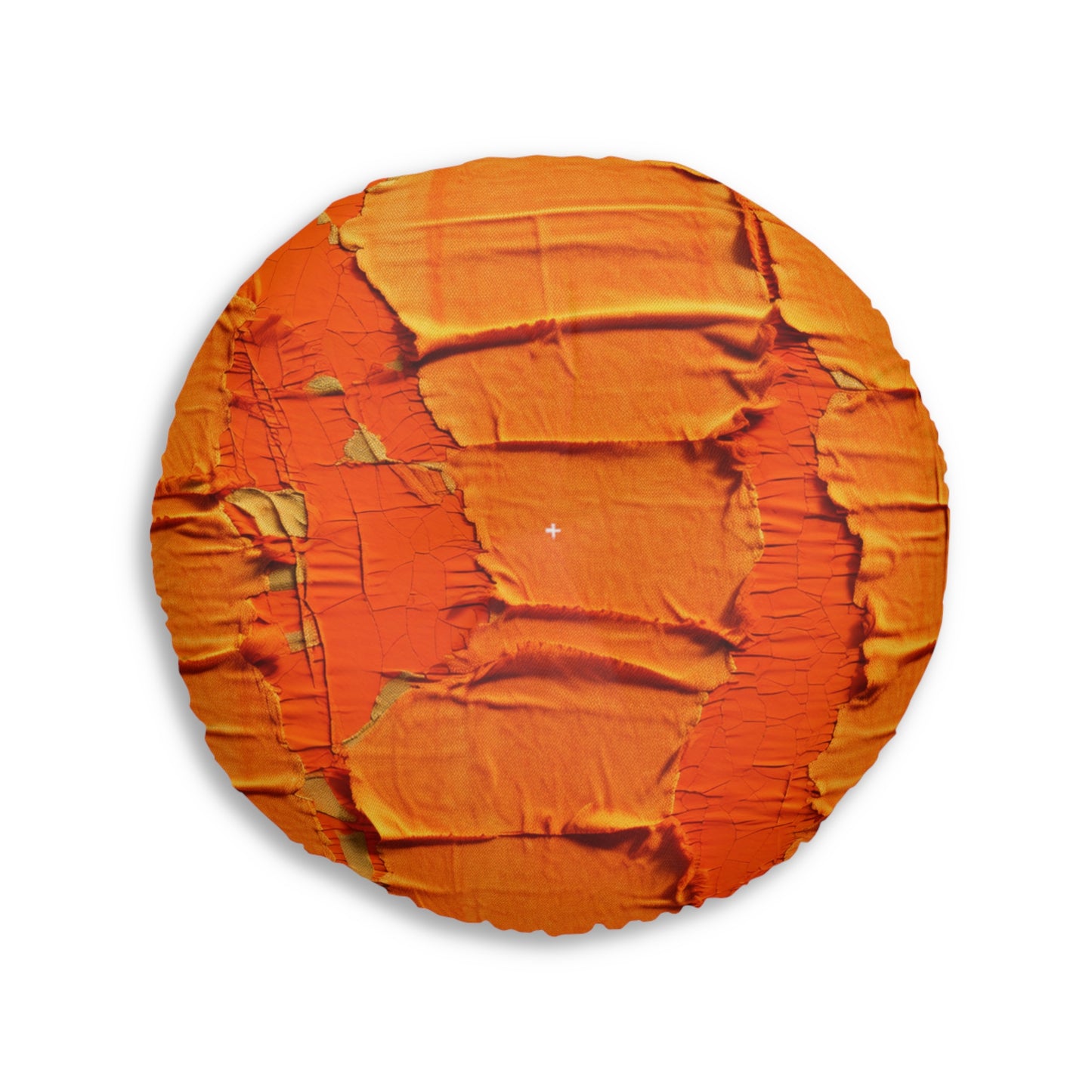 Fiery Citrus Orange: Edgy Distressed, Denim-Inspired Fabric - Tufted Floor Pillow, Round