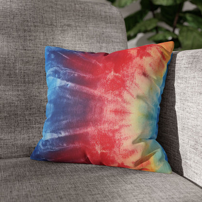 Rainbow Tie-Dye Denim: Vibrant Multi-Color, Fabric Design Spectacle - Spun Polyester Square Pillow Case