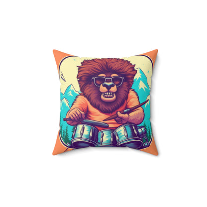 American Music Bison Buffalo Player Graphic Spun Polyester Square Pillow