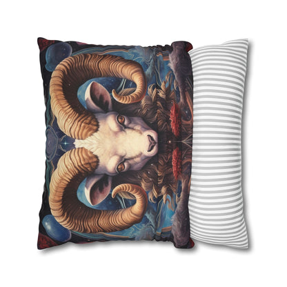 Aries Zodiac Ram - Vibrant Astrological Sign Cosmic Space Symbol - Spun Polyester Square Pillow Case