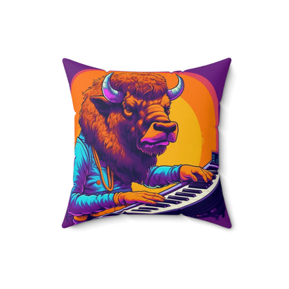 American Bison Buffalo PianoKeyboard Music Player Spun Polyester Square Pillow