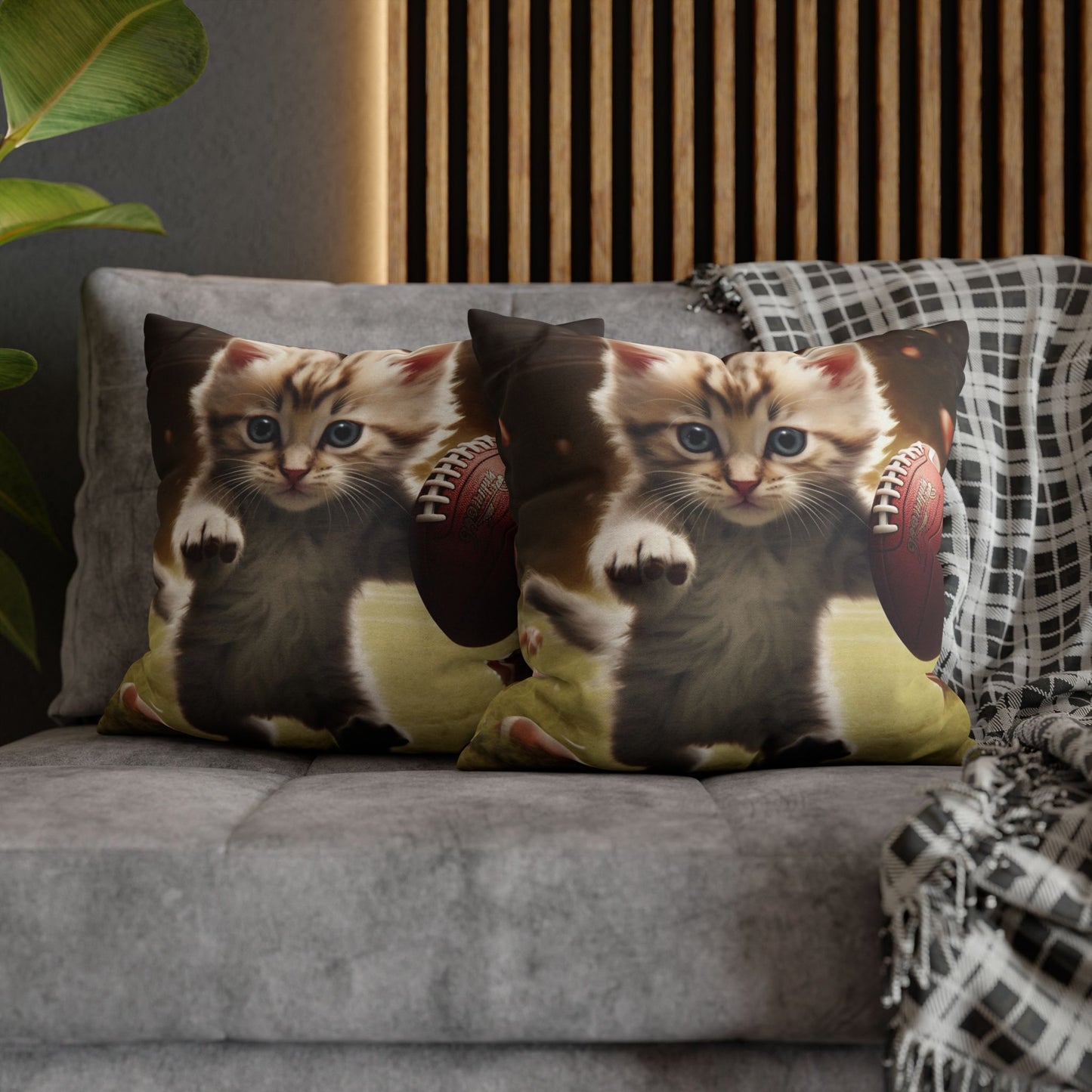 Football Kitty Fantasy: Feline Cat American Sport Quarterback - Spun Polyester Square Pillow Case