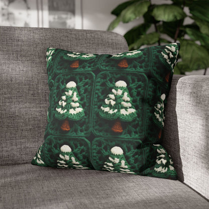 Evergreen Christmas Trees Crochet, Festive Pine Tree Holiday Craft, Yuletide Forest, Winter - Spun Polyester Square Pillow Case